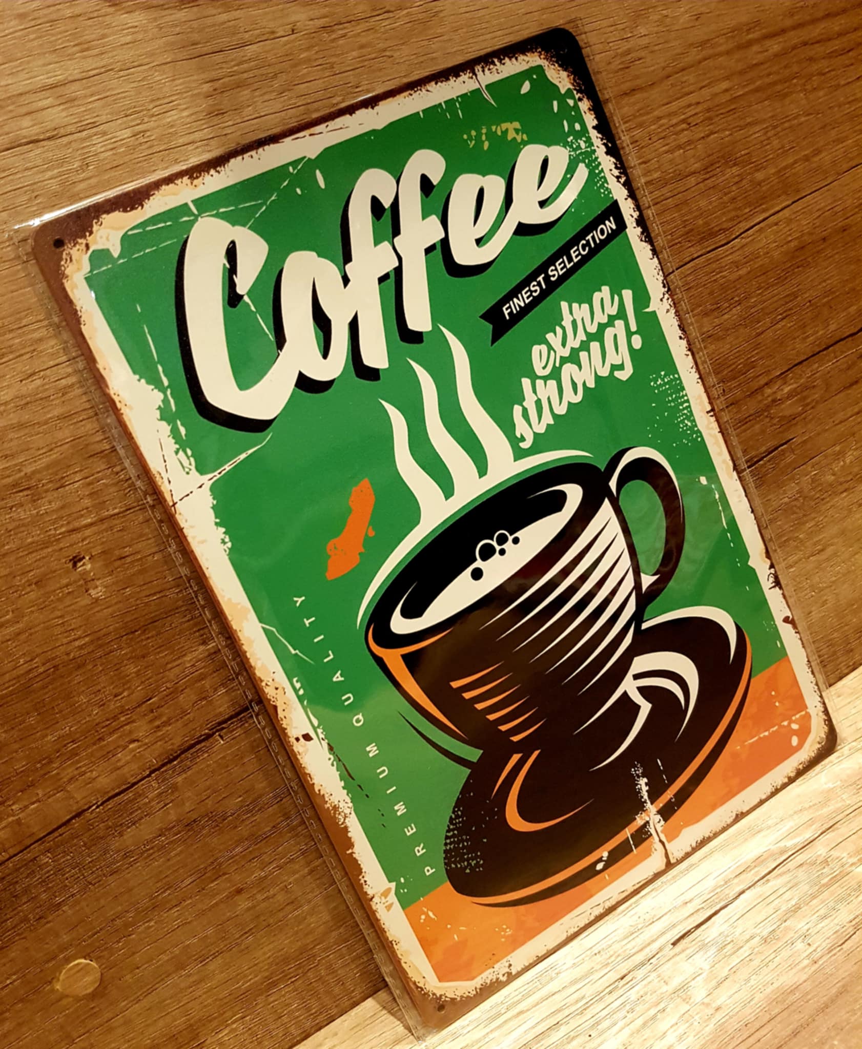 Plachetă decorativă din metal - Coffee extra strong